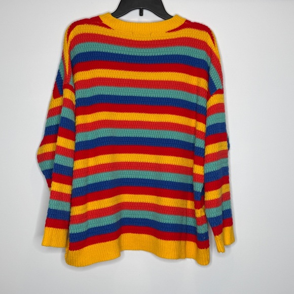 Fantaslook Sweater Chunky Knit Rainbow XL Striped Pullover Top Retro Y2K Bright - Picture 6 of 10